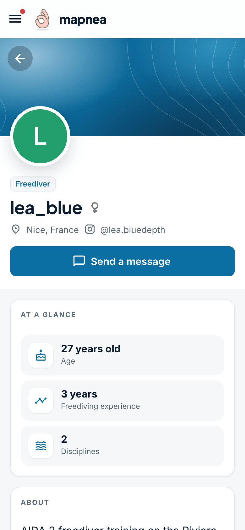 Freediver profile example
